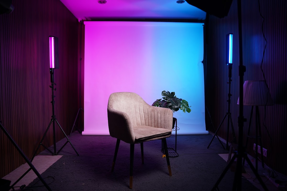 CT25 Studio Chennai, RGB lit backdrop with seating